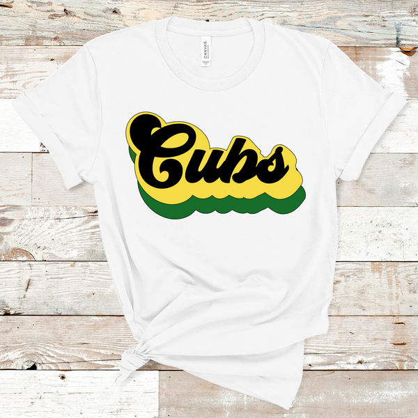 Cubs Retro Font Green, Gold, and Black Direct to Film Transfer - 10 to 14 Day Ship Time