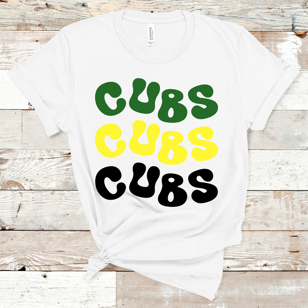Cubs Retro Wavy Mascot Green, Yellow, and Black Direct to Film Transfer - 10 to 14 Day Ship Time
