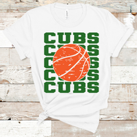 Cubs Stacked Mascot Basketball Green Text Direct to Film Transfer - 10 to 14 Day Ship Time