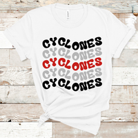 Cyclones Wavy Retro Mascot Black, Gray, and Red Direct to Film Transfer - 10 to 14 Day Ship Time