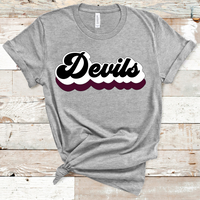 Devils Retro Font Maroon, White, and Black Direct to Film Transfer - 10 to 14 Day Ship Time