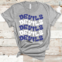 Devils Wavy Retro Mascot Royal Blue and White Direct to Film Transfer - 10 to 14 Day Ship Time