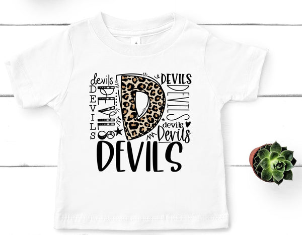 Devils Typography Word Art Direct to Film Transfer - YOUTH SIZE - 10 to 14 Day Ship Time