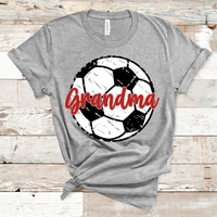 Grandma Distressed Soccer Ball Red Text Direct to Film Transfer - 10 to 14 Day Ship Time
