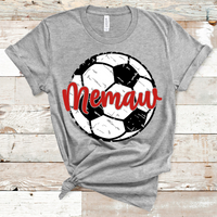 Memaw Distressed Soccer Ball Red Text Direct to Film Transfer - 10 to 14 Day Ship Time