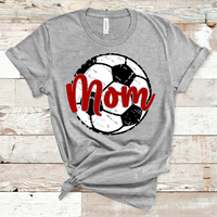 Mom Distressed Soccer Ball Red Text Direct to Film Transfer - 10 to 14 Day Ship Time