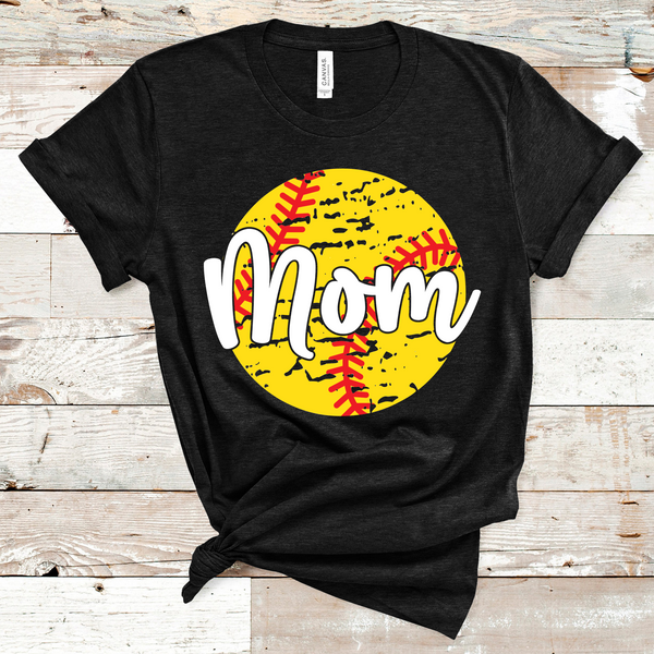 Mom Distressed Softball White Text Direct to Film Transfer - 10 to 14 Day Ship Time