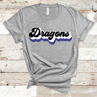 Dragons Mascot Retro Font Royal, White, and Black Direct to Film Transfer - 10 to 14 Day Ship Time