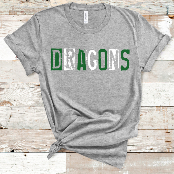 Dragons Single Line Grunge Green and White Direct to Film Transfer - 10 to 14 Day Ship Time