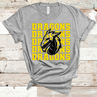 Dragons Stacked Mascot Yellow and Black Adult Size Direct to Film Transfer - 10 to 14 Day Ship Time