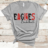 Eagles Basketball Grunge Single Line Red and Black Text Direct to Film Transfer - 10 to 14 Day Ship Time