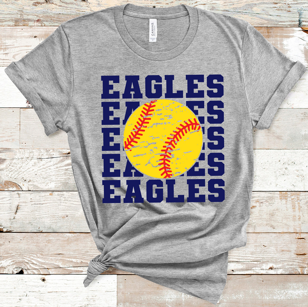 Eagles Stacked Mascot Softball Navy Text Direct to Film Transfer - 10 to 14 Day Ship Time