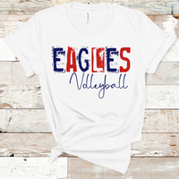 Eagles Volleyball Grunge Navy and Red Direct to Film Transfer - 10 to 14 Day Ship Time