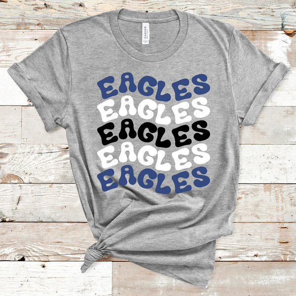 Eagles Wavy Retro Mascot Blue, White, and Black Direct to Film Transfer - 10 to 14 Day Ship Time