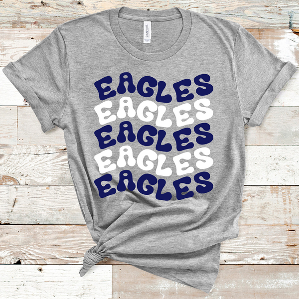 Eagles Wavy Retro Mascot Navy and White Direct to Film Transfer - 10 to 14 Day Ship Time