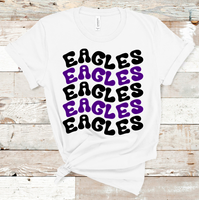 Eagles Wavy Retro Mascot Purple and Black Direct to Film Transfer - 10 to 14 Day Ship Time