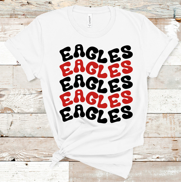 Eagles Wavy Retro Mascot Black and Red Direct to Film Transfer - 10 to 14 Day Ship Time