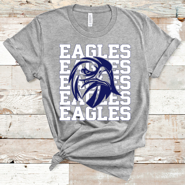 Eagles Stacked Mascot Design White and Navy Adult Size Direct to Film Transfer - 10 to 14 Day Ship Time