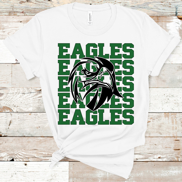 Eagles Stacked Mascot Design Green and Black Adult Size Direct to Film Transfer - 10 to 14 Day Ship Time