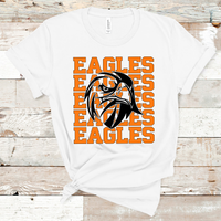 Eagles Stacked Mascot Design Orange and Black Adult Size Direct to Film Transfer - 10 to 14 Day Ship Time