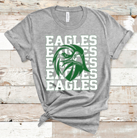 Eagles Stacked Mascot Design White and Green Adult Size Direct to Film Transfer - 10 to 14 Day Ship Time
