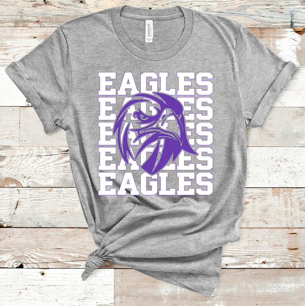 Eagles Stacked Mascot Design White and Purple Adult Size Direct to Film Transfer - 10 to 14 Day Ship Time