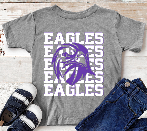 Eagles Stacked Mascot White and Purple Text Direct to Film Transfer - YOUTH SIZE - 10 to 14 Day TAT