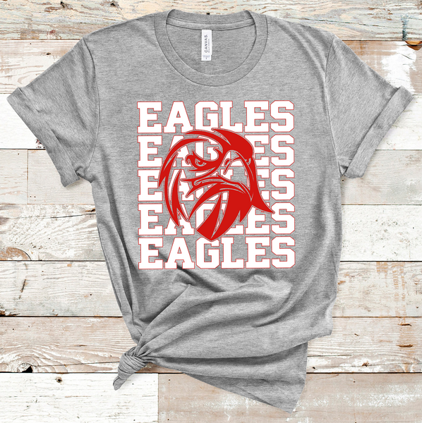 Eagles Stacked Mascot Design White and Red Adult Size Direct to Film Transfer - 10 to 14 Day Ship Time