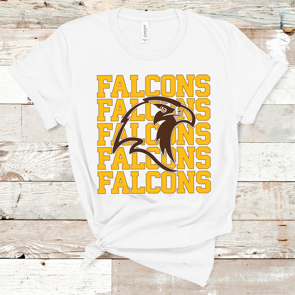 Falcons Stacked Mascot Design Gold and Brown Adult Size Direct to Film Transfer - 10 to 14 Day Ship Time
