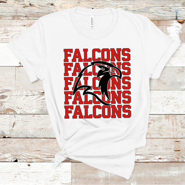 Falcons Stacked Mascot Design Red and Black Adult Size Direct to Film Transfer - 10 to 14 Day Ship Time