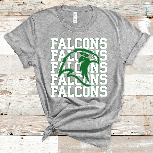 Falcons Stacked Mascot Design White and Green Adult Size Direct to Film Transfer - 10 to 14 Day Ship Time