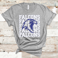 Falcons Stacked Mascot Design White and Royal Adult Size Direct to Film Transfer - 10 to 14 Day Ship Time