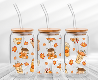 Fall Pumpkin Spice Coffee Cups Full Wrap UV DTF for Glassware - RTS