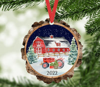 Wholesale 2022 Farm with Red Tractor and Barn Christmas Scene Ornament