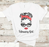 Messy Bun Girl with Red Bandana and Red Lips "Add Your Own Text" Screen Print Transfer - HIGH HEAT FORMULA - RTS