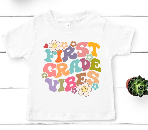 First Grade Vibes Retro Flower Direct to Film Transfer - YOUTH SIZE - 10 to 14 Day Ship Time