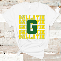 Gallatin Stacked Mascot Green and Yellow Adult Size Direct to Film Transfer - 10 to 14 Day Ship Time