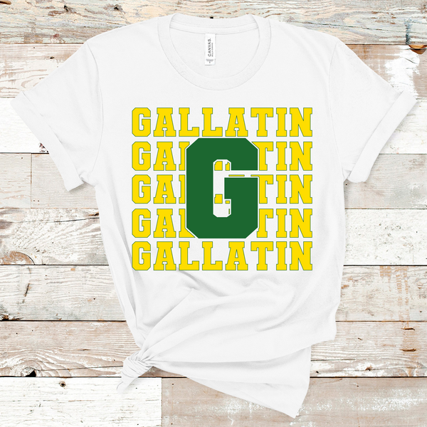 Gallatin Stacked Mascot Green and Yellow Adult Size Direct to Film Transfer - 10 to 14 Day Ship Time