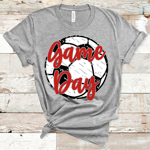 Game Day Red Text Distressed Soccer Ball Direct to Film Transfer - 10 to 14 Day Ship Time