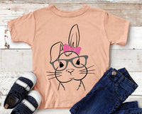 Girl Bunny with Glasses Easter Screen Print Transfer Youth Size - HIGH HEAT FORMULA - RTS