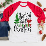 Just a Girl Who Loves Christmas Screen Print Transfer - HIGH HEAT FORMULA - RTS