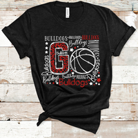 Go Bulldogs Basketball Typography Red and White Word Art Direct to Film Transfer - 10 to 14 Day Ship Time