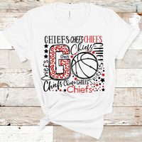 Go Chiefs Basketball Typography Red and Black Word Art Direct to Film Transfer - 10 to 14 Day Ship Time