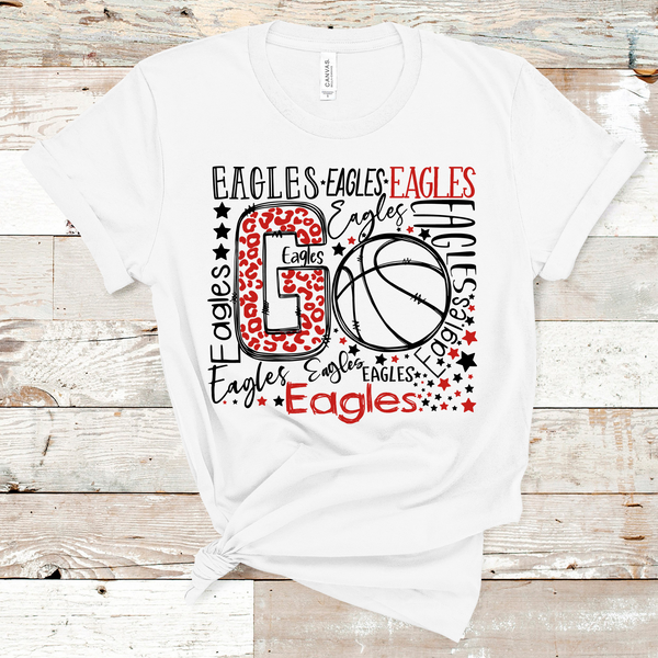 Go Eagles Basketball Typography Red and Black Word Art Direct to Film Transfer - 10 to 14 Day Ship Time
