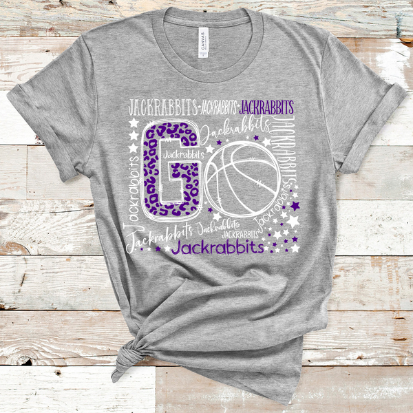 Go Jackrabbits Basketball Typography Purple and White Word Art Direct to Film Transfer - 10 to 14 Day Ship Time