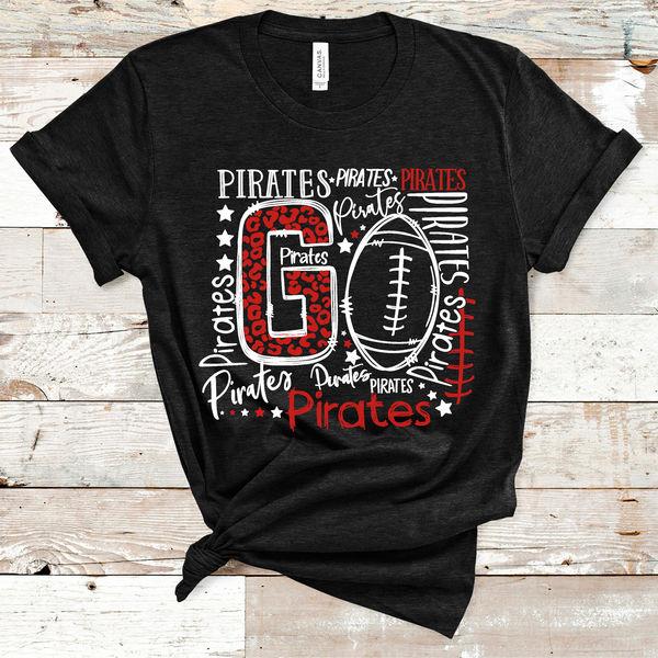Go Pirates Football Typography Red and White Word Art Direct to Film Transfer - 10 to 14 Day Ship Time