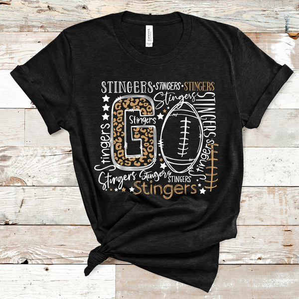 Go Stingers Football Typography White Word Art Direct to Film Transfer - 10 to 14 Day Ship Time