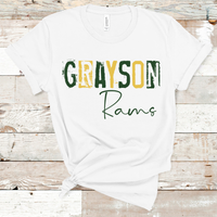 Grayson Rams Grunge Green and Gold Direct to Film Transfer - 10 to 14 Day Ship Time