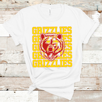 Grizzlies Mascot Yellow and Red Adult Size Direct to Film Transfer - 10 to 14 Day Ship Time