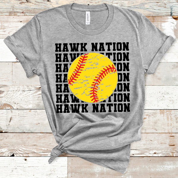 Hawk Nation Stacked Mascot Softball Black Text Adult Size Direct to Film Transfer - 10 to 14 Day Ship Time